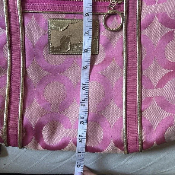 VTG Coach Pink Poppy Signature C Glam Tote Metallic Gold Trim Handbag Y2K - Picture 9 of 9